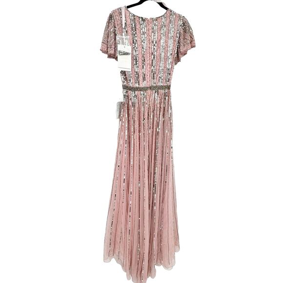 Mac Duggal Stripe Lined Sequin V-Neck Gown Rose Pink Size 4 NWT - Picture 9 of 13